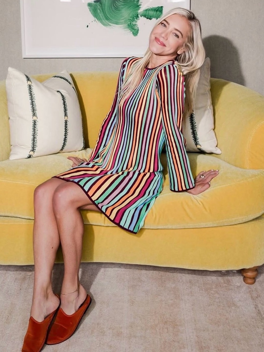 Tuckernuck Jewel Stripe Rainbow Stripe Knit Long Sleeve Amal Dress Large